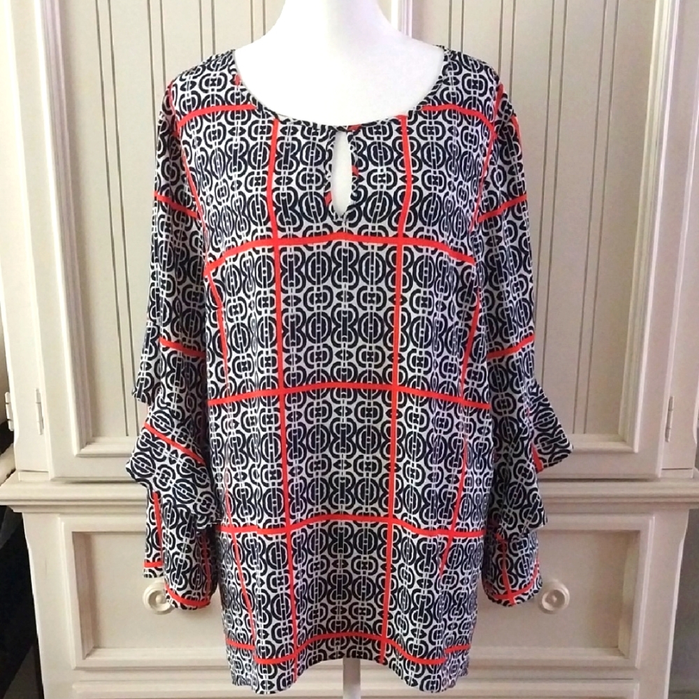 Chaus New York Pattern Top Blouse XL